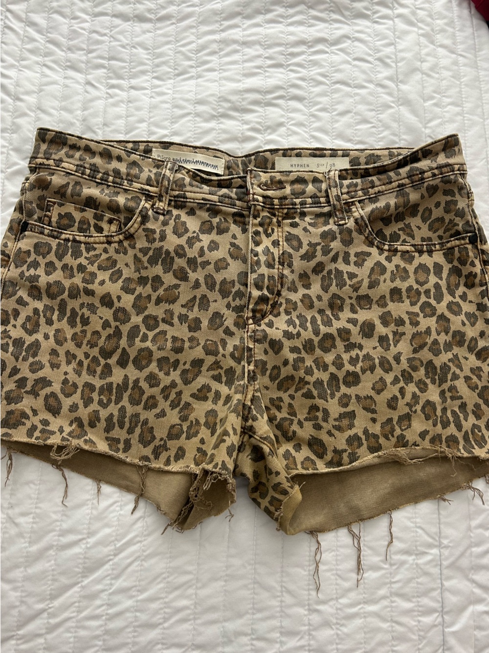Pilcro and the Letterpress Leopard Print Denim Shorts in Tan and Brown